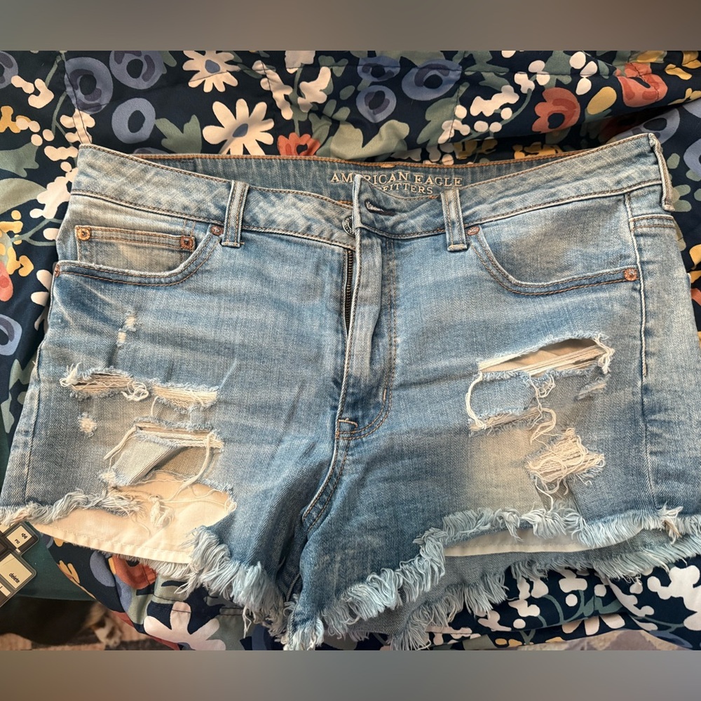 American Eagle Outfitters Women's Ripped Jean Shorts - hi-rise festival